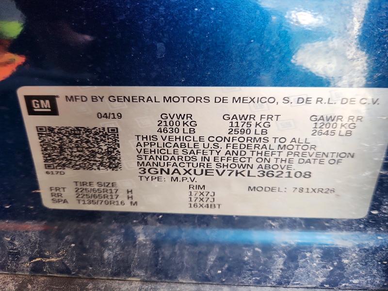 Aukcja sprzedaży 2019 Chevrolet Equinox, vin: 3GNAXUEV7KL362108, numer aukcji: 50471356