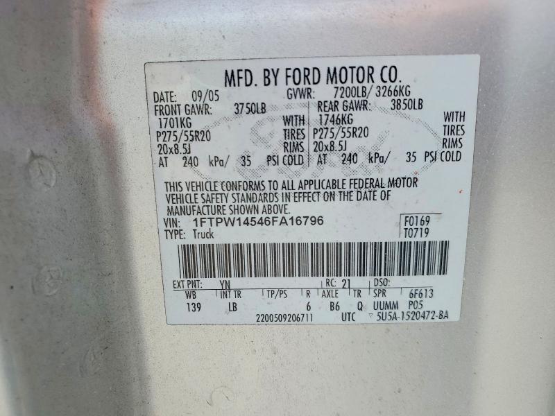 Продаж на аукціоні авто 2006 Ford F150, vin: 1FTPW14546FA16796, номер лоту: 51097616