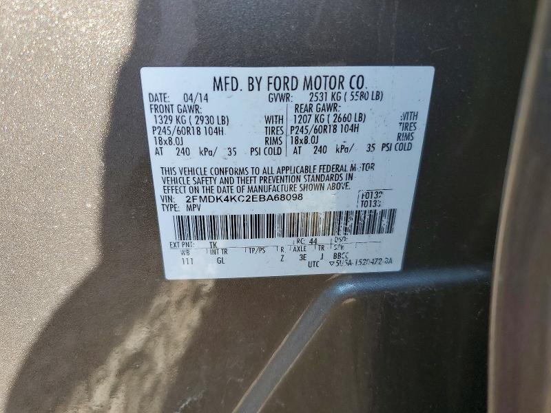 49580386 :رقم المزاد ، 2FMDK4KC2EBA68098 vin ، 2014 Ford Edge مزاد بيع