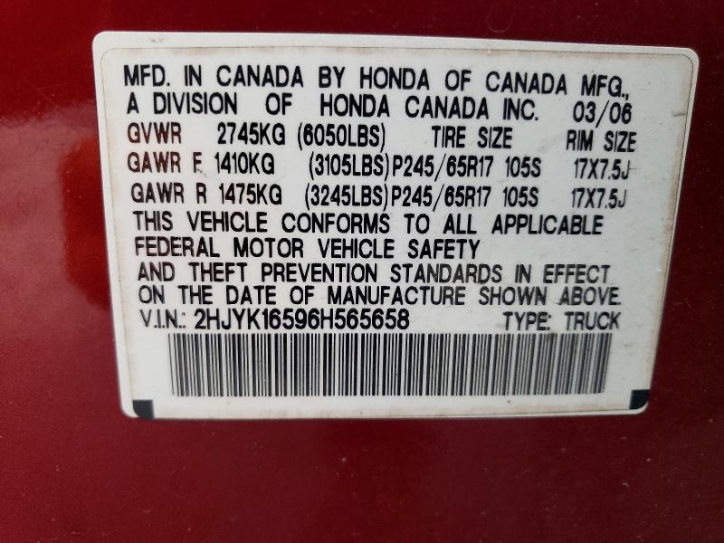 Aukcja sprzedaży 2006 Honda Ridgeline, vin: 2HJYK16596H565658, numer aukcji: 49572476