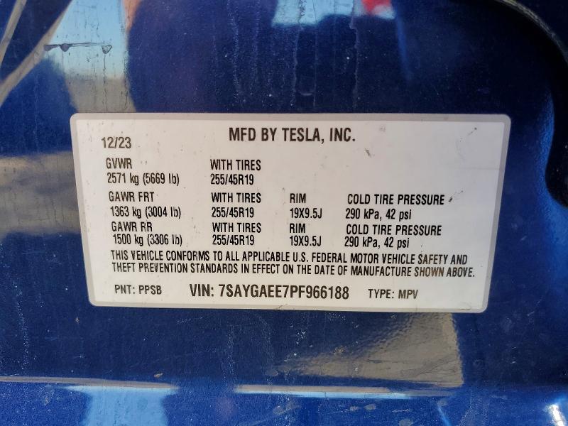 Продажа на аукционе авто 2023 Tesla Model Y, vin: 7SAYGAEE7PF966188, номер лота: 51724966