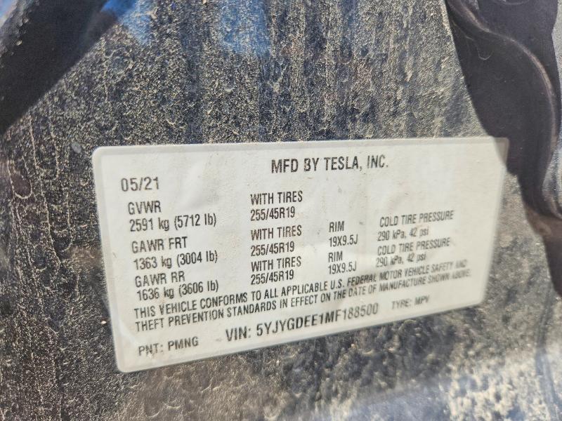 2021 Tesla Model Y მანქანა იყიდება აუქციონზე, vin: 5YJYGDEE1MF188500, აუქციონის ნომერი: 47944106