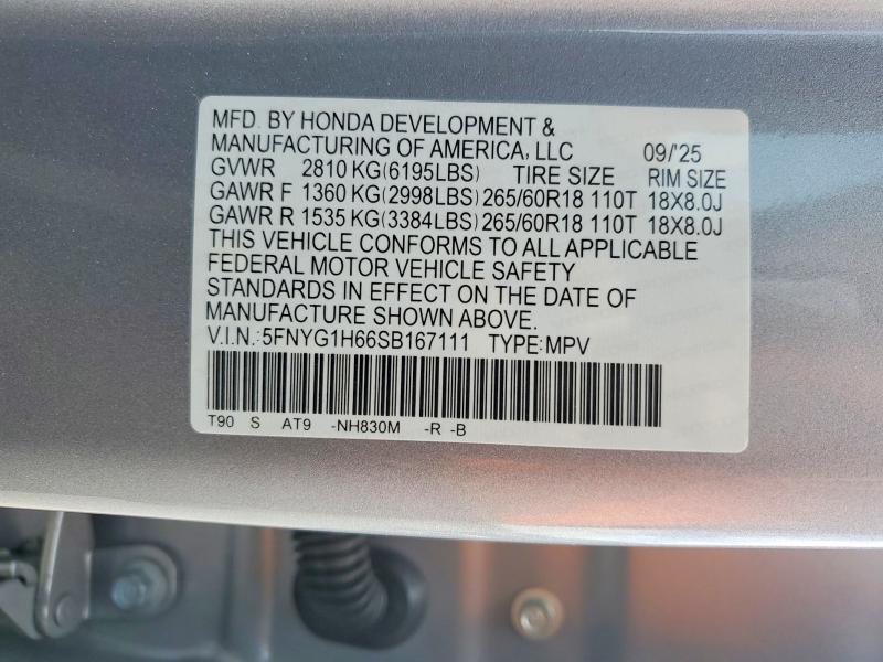 48853356 :رقم المزاد ، 5FNYG1H66SB167111 vin ، 2025 Honda Pilot مزاد بيع