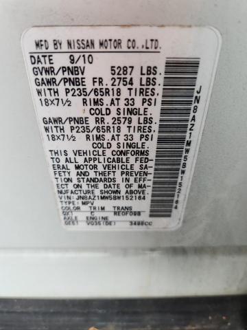 Продажа на аукционе авто 2011 Nissan Murano, vin: JN8AZ1MW5BW152164, номер лота: 48418956