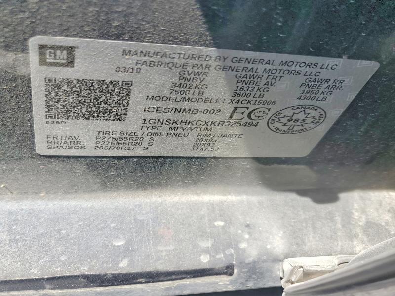 2019 Chevrolet Suburban მანქანა იყიდება აუქციონზე, vin: 1GNSKHKCXKR325494, აუქციონის ნომერი: 49537846
