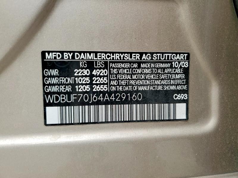 48842256 :رقم المزاد ، WDBUF70J64A429160 vin ، 2004 Mercedes-benz E مزاد بيع