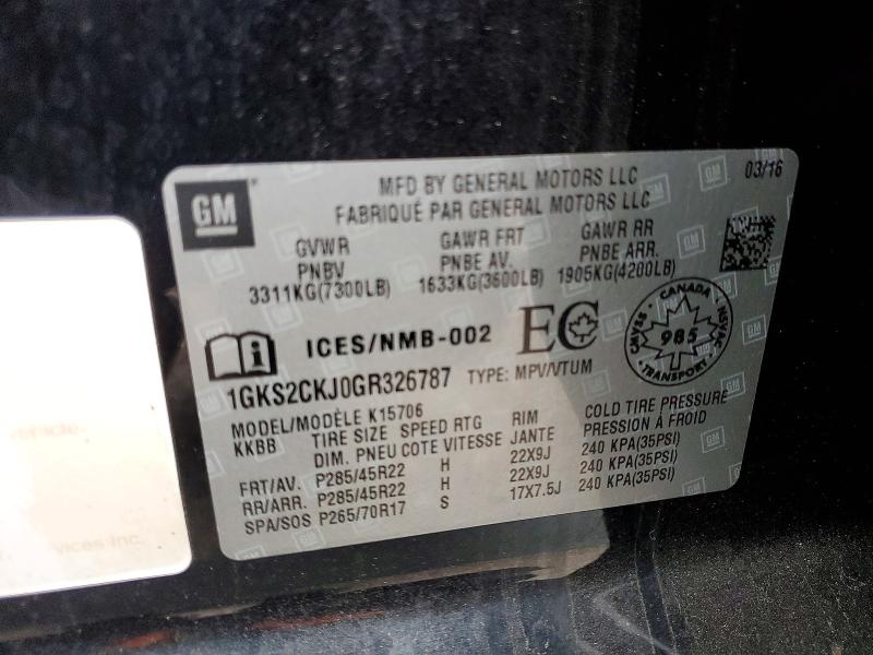 Aukcja sprzedaży 2016 Gmc Yukon, vin: 1GKS2CKJ0GR326787, numer aukcji: 51004446
