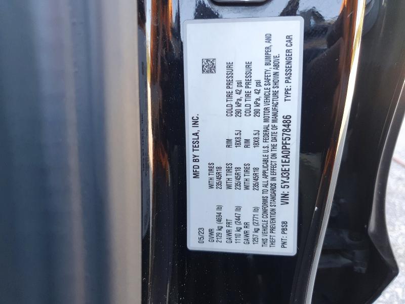 Продажа на аукционе авто 2023 Tesla Model 3, vin: 5YJ3E1EA0PF578486, номер лота: 51545806