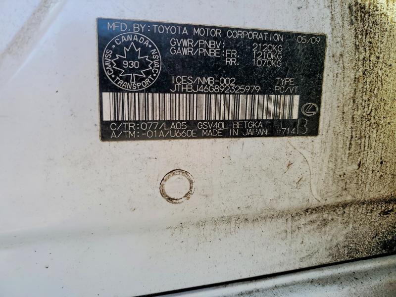 Aukcja sprzedaży 2009 Lexus Es, vin: JTHBJ46G892325979, numer aukcji: 50915406