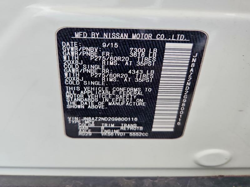 Aukcja sprzedaży 2016 Infiniti Qx80, vin: JN8AZ2ND2G9800116, numer aukcji: 50051046