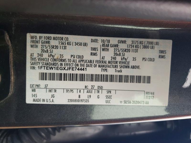 51541956 :رقم المزاد ، 1FTEW1EGXJFE74441 vin ، 2018 Ford F150 مزاد بيع