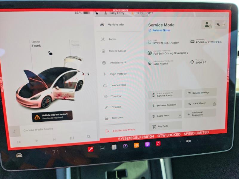 2020 Tesla Model 3 მანქანა იყიდება აუქციონზე, vin: 5YJ3E1EC8LF788104, აუქციონის ნომერი: 48065546