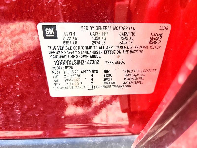 49569556 :رقم المزاد ، 1GKKNXLS0HZ147382 vin ، 2017 Gmc Acadia مزاد بيع