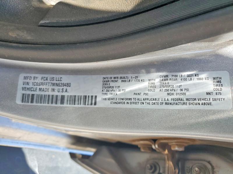 Продажа на аукционе авто 2021 Ram 1500, vin: 1C6SRFFT7MN639480, номер лота: 50370406