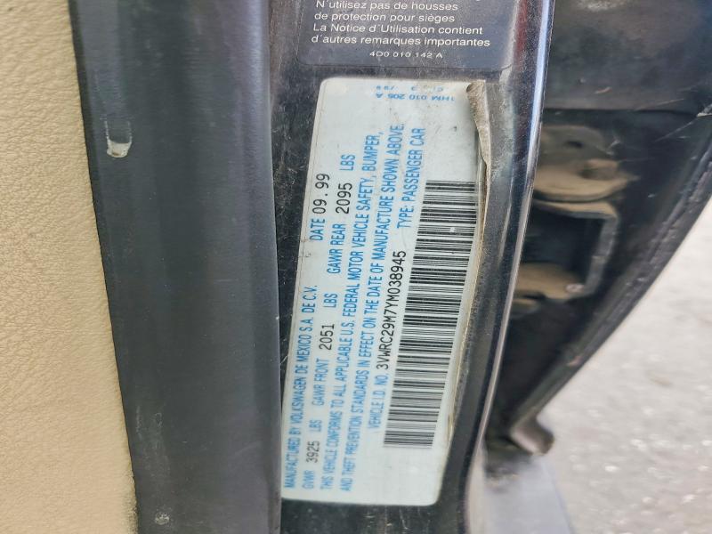 Aukcja sprzedaży 2000 Volkswagen Jetta, vin: 3VWRC29M7YM038945, numer aukcji: 50476526