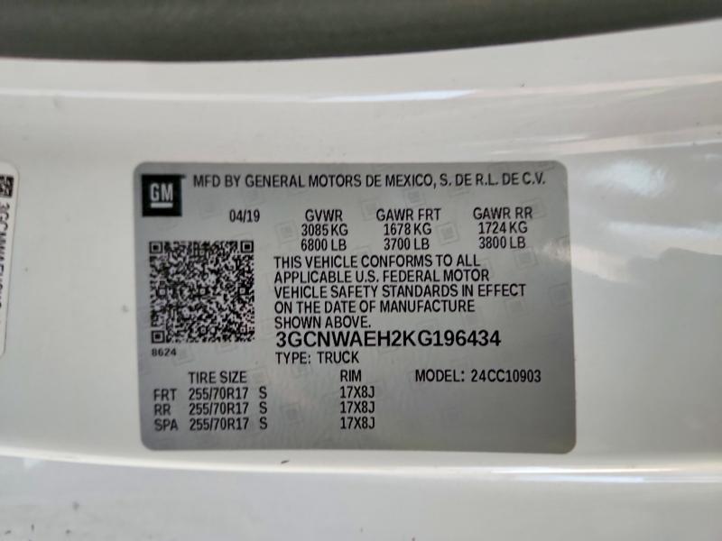 Продажа на аукционе авто 2019 Chevrolet Silverado, vin: 3GCNWAEH2KG196434, номер лота: 49071016