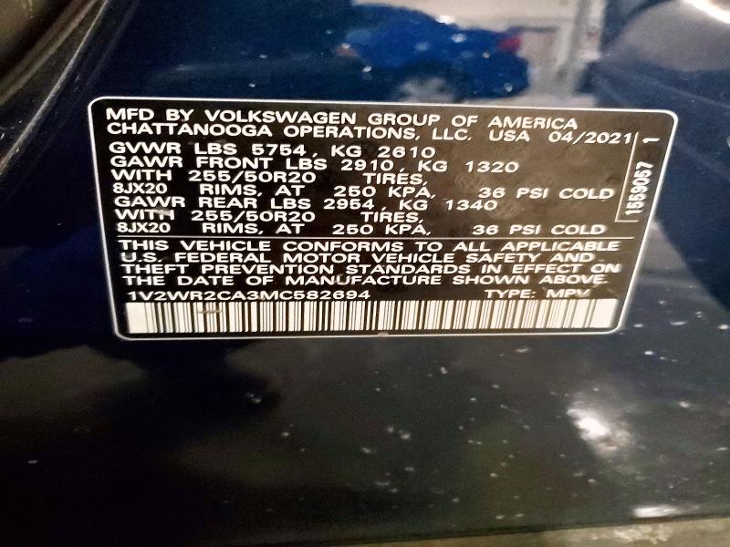 2021 Volkswagen Atlas მანქანა იყიდება აუქციონზე, vin: 1V2WR2CA3MC582694, აუქციონის ნომერი: 48823926