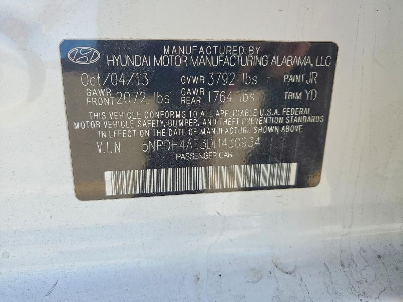 48667036 :رقم المزاد ، 5NPDH4AE3DH430934 vin ، 2013 Hyundai Elantra مزاد بيع