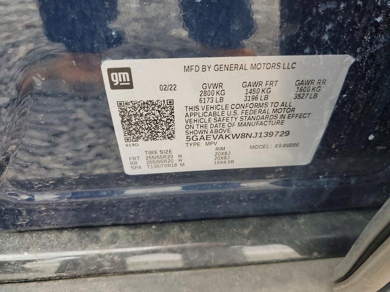 2022 Buick Enclave მანქანა იყიდება აუქციონზე, vin: 5GAEVAKW8NJ139729, აუქციონის ნომერი: 51454986