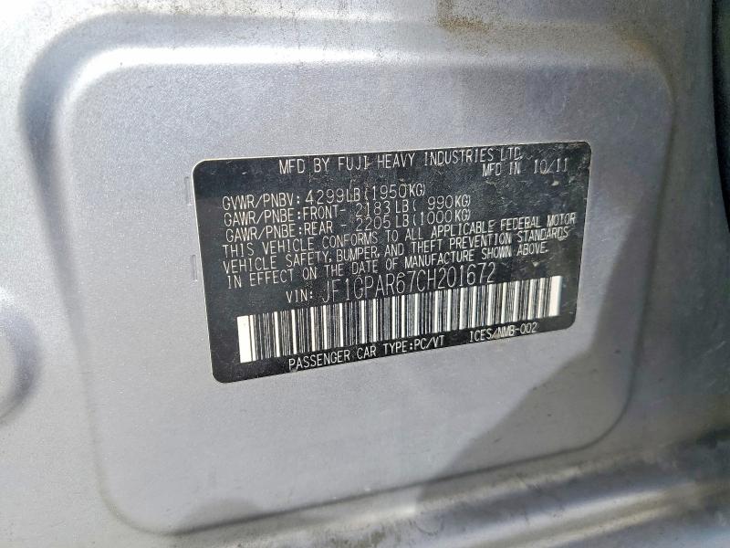 Aukcja sprzedaży 2012 Subaru Impreza, vin: JF1GPAR67CH201672, numer aukcji: 50614976