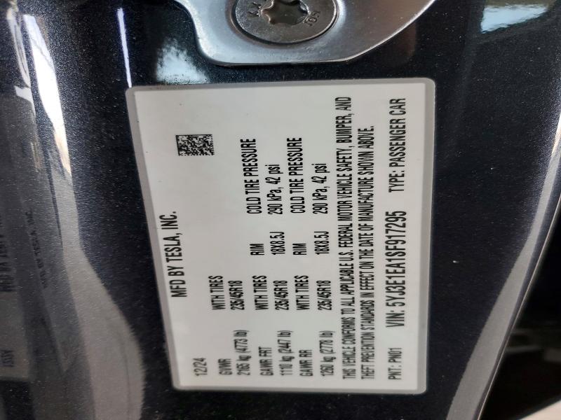 Aukcja sprzedaży 2025 Tesla Model 3, vin: 5YJ3E1EA1SF917295, numer aukcji: 49028536