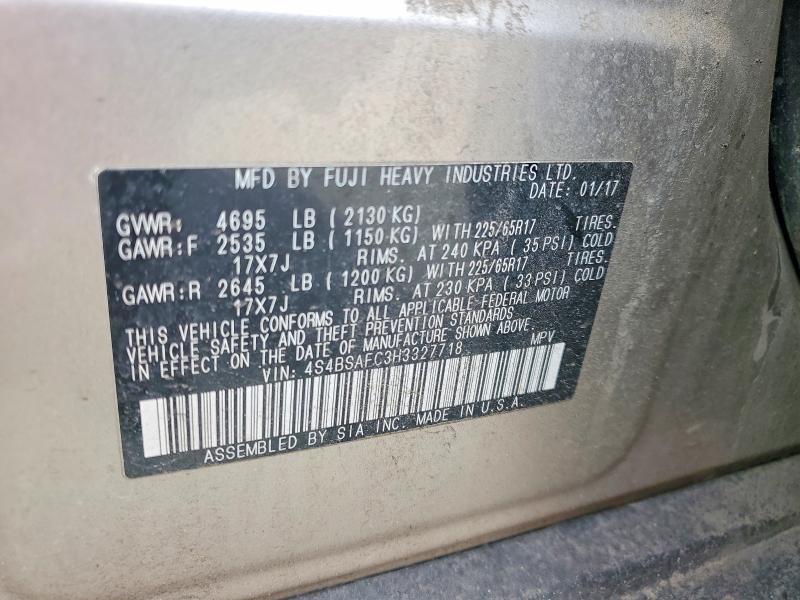 49261536 :رقم المزاد ، 4S4BSAFC3H3327718 vin ، 2017 Subaru Outback مزاد بيع
