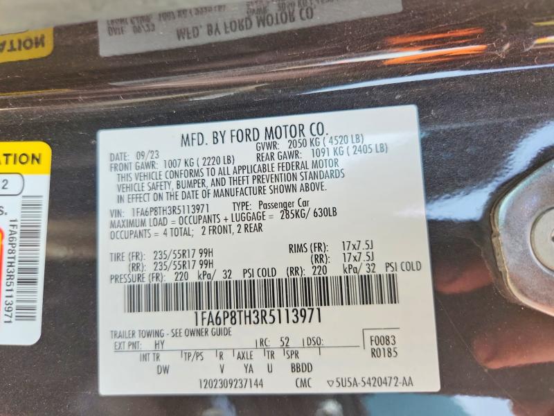 51836636 :رقم المزاد ، 1FA6P8TH3R5113971 vin ، 2024 Ford Mustang مزاد بيع