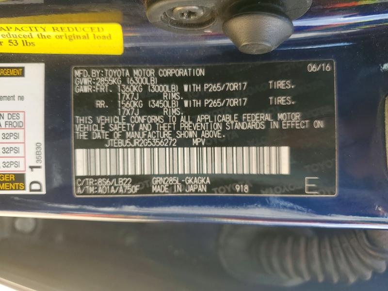 49822366 :رقم المزاد ، JTEBU5JR2G5356272 vin ، 2016 Toyota 4runner مزاد بيع