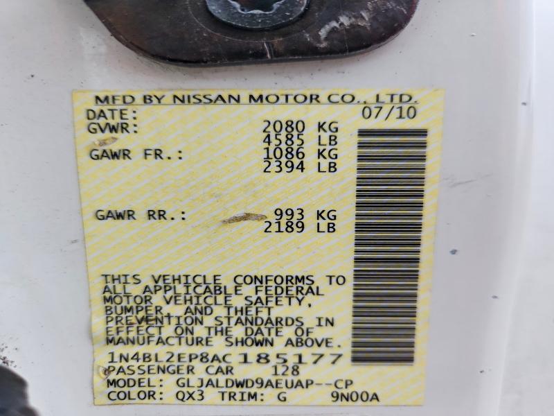 Aukcja sprzedaży 2010 Nissan Altima, vin: 1N4BL2EP8AC185177, numer aukcji: 50962826