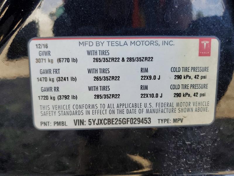 48675006 :رقم المزاد ، 5YJXCBE25GF029453 vin ، 2016 Tesla Model X مزاد بيع