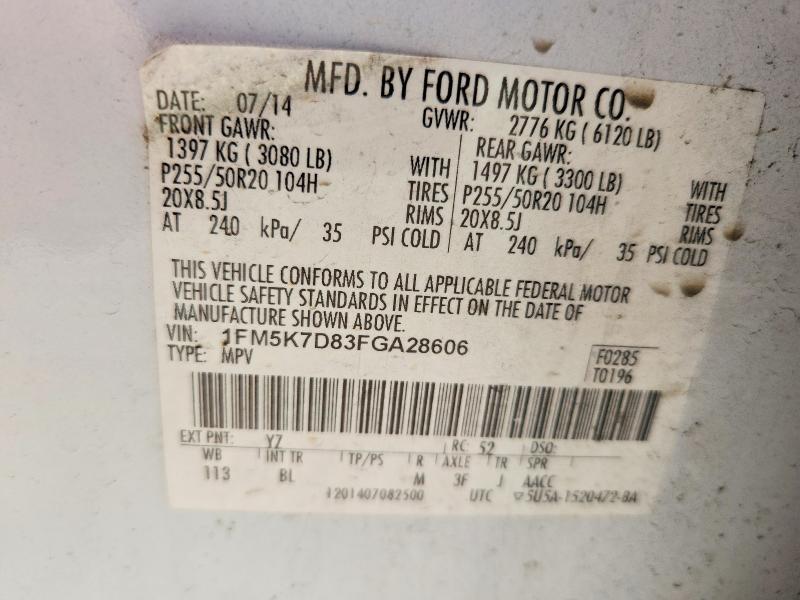 2015 Ford Explorer მანქანა იყიდება აუქციონზე, vin: 1FM5K7D83FGA28606, აუქციონის ნომერი: 49138616
