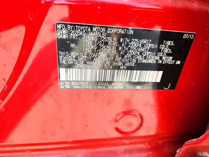 Aukcja sprzedaży 2013 Toyota Rav4, vin: JTMZFREV1DD017614, numer aukcji: 49912566