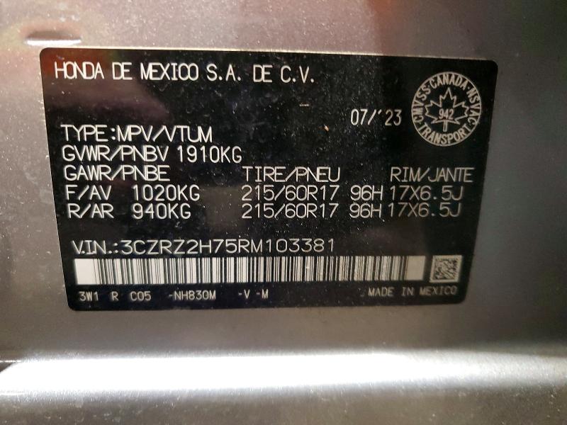 49216116 :رقم المزاد ، 3CZRZ2H75RM103381 vin ، 2024 Honda Hr-v مزاد بيع