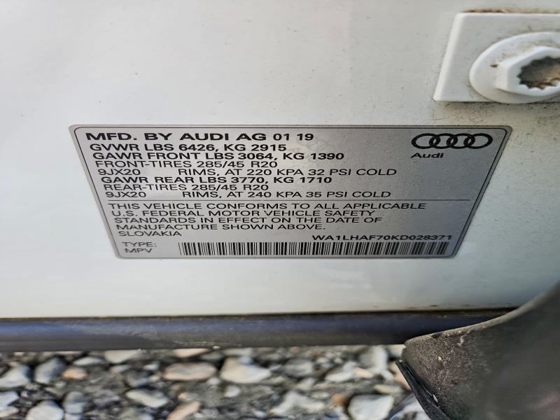 Aukcja sprzedaży 2019 Audi Q7, vin: WA1LHAF70KD028371, numer aukcji: 48628056