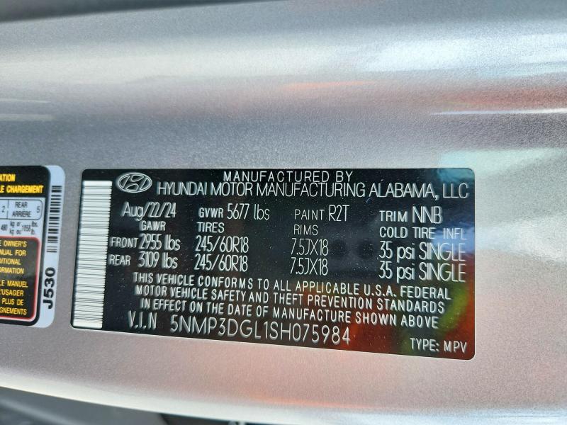 2025 Hyundai Santa Fe მანქანა იყიდება აუქციონზე, vin: 5NMP3DGL1SH075984, აუქციონის ნომერი: 49679996