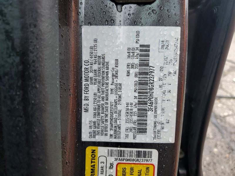Aukcja sprzedaży 2016 Ford Fusion, vin: 3FA6P0HD8GR237977, numer aukcji: 49879896