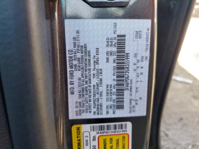 Aukcja sprzedaży 2016 Ford Fusion, vin: 3FA6P0G72GR351999, numer aukcji: 48396326