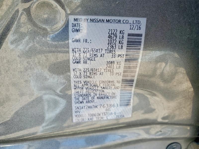 51953596 :رقم المزاد ، 5N1AT2MV7HC763863 vin ، 2017 Niss Rogue مزاد بيع