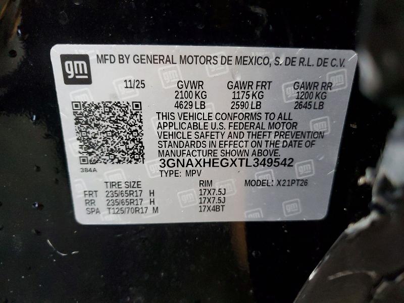 Продаж на аукціоні авто 2026 Chevrolet Equinox, vin: 3GNAXHEGXTL349542, номер лоту: 50986056