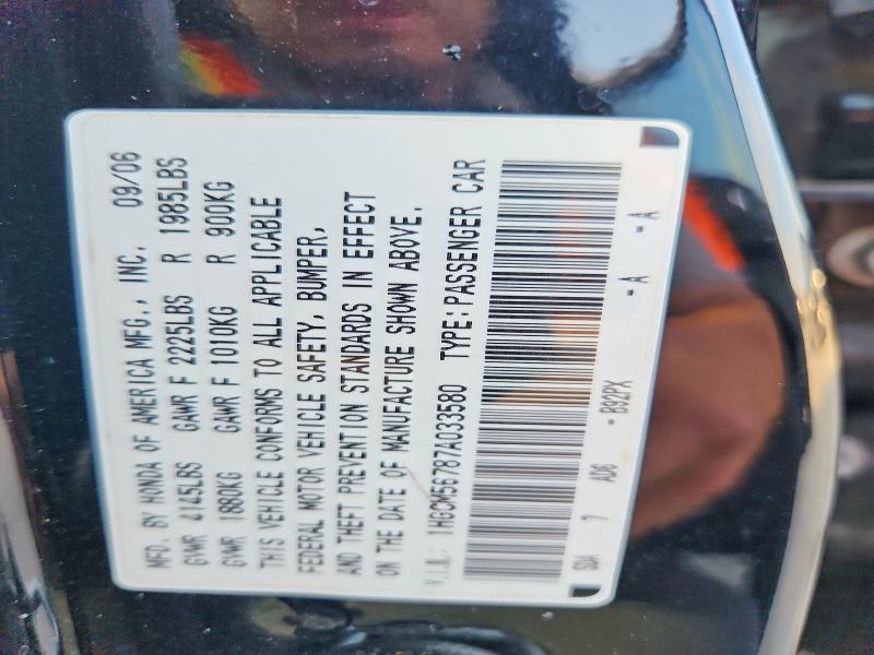 50144346 :رقم المزاد ، 1HGCM56787A033580 vin ، 2007 Honda Accord مزاد بيع