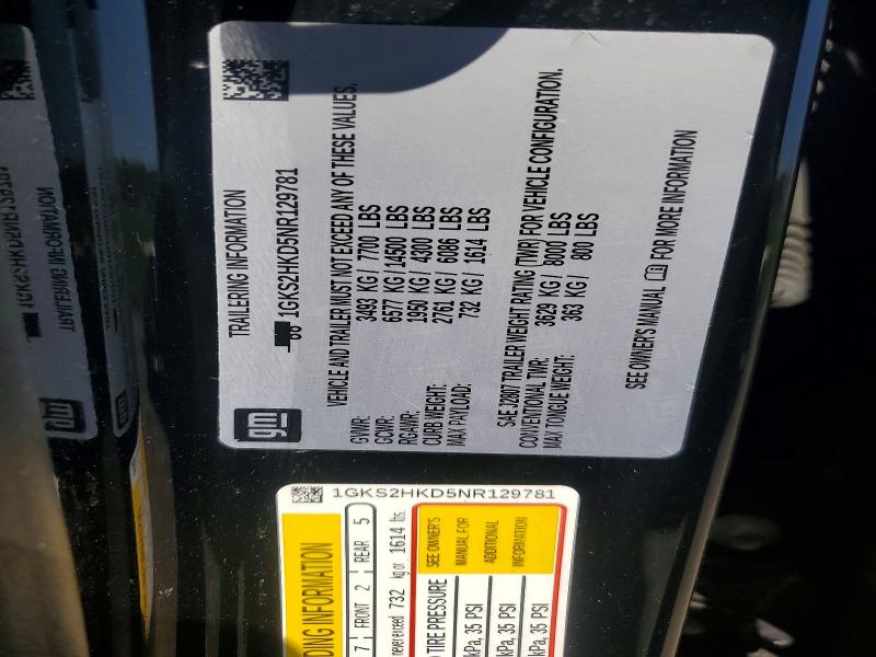 Aukcja sprzedaży 2022 Gmc Yukon Xl, vin: 1GKS2HKD5NR129781, numer aukcji: 51032556