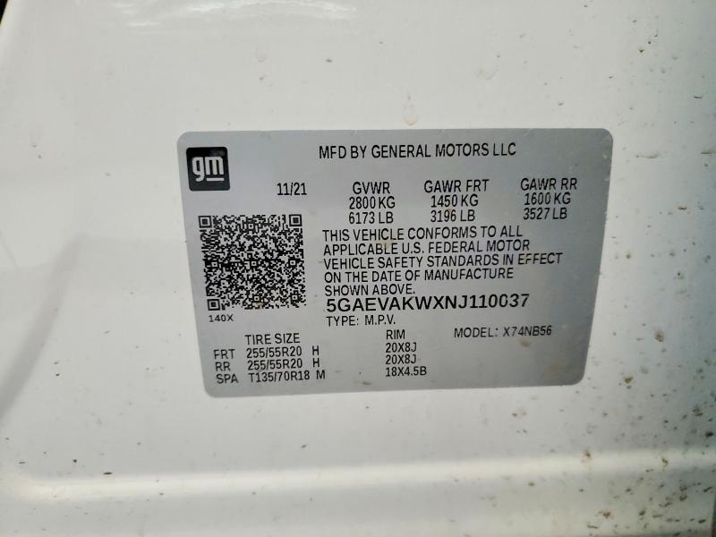 Aukcja sprzedaży 2022 Buick Enclave, vin: 5GAEVAKWXNJ110037, numer aukcji: 48717996