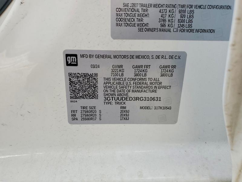 2024 Gmc Sierra მანქანა იყიდება აუქციონზე, vin: 3GTUUDED3RG310631, აუქციონის ნომერი: 48457856