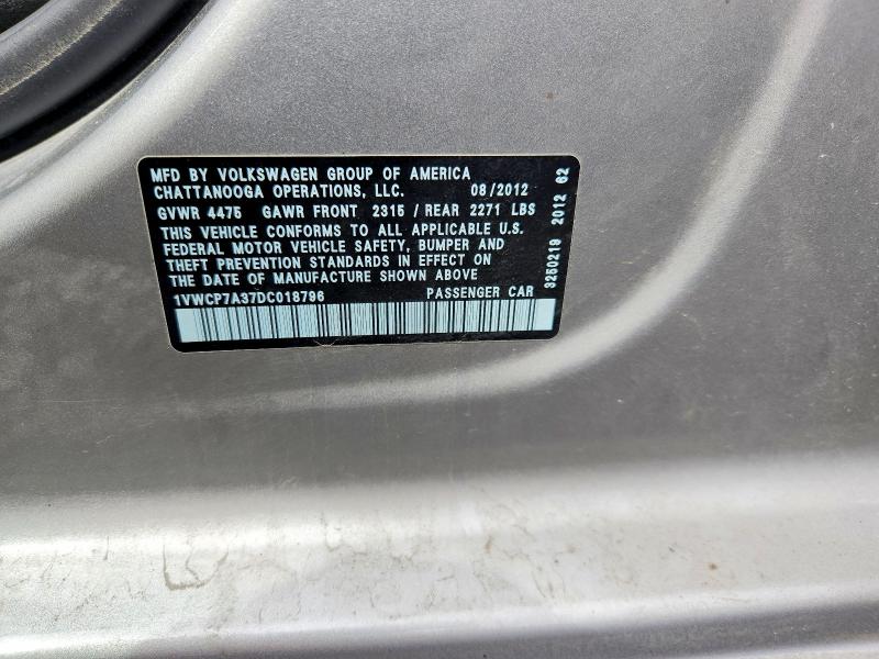 Aukcja sprzedaży 2013 Volkswagen Passat, vin: 1VWCP7A37DC018796, numer aukcji: 49603456
