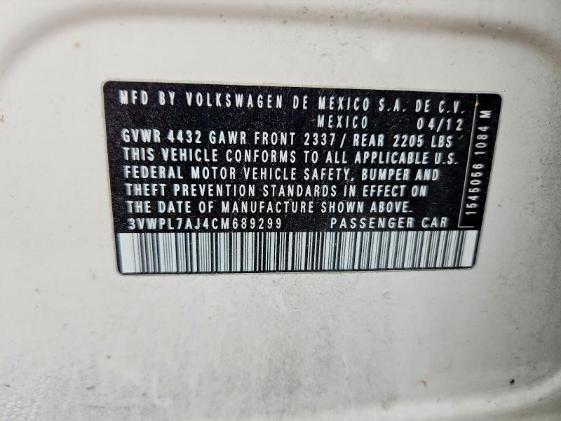 49812156 :رقم المزاد ، 3VWPL7AJ4CM689299 vin ، 2012 Volkswagen Jetta مزاد بيع