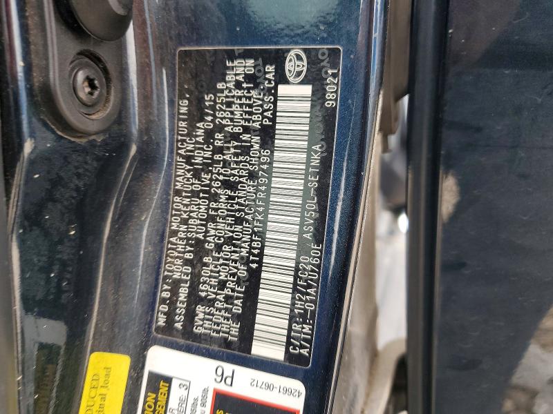 Продаж на аукціоні авто 2015 Toyota Camry, vin: 4T4BF1FK4FR497496, номер лоту: 50891906