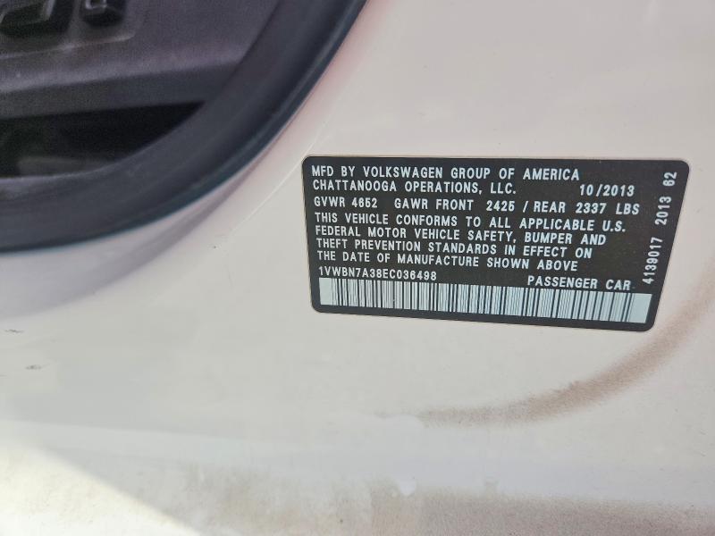 51477816 :رقم المزاد ، 1VWBN7A38EC036498 vin ، 2014 Volkswagen Passat مزاد بيع