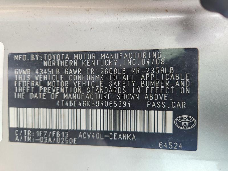 Aukcja sprzedaży 2009 Toyota Camry, vin: 4T4BE46K59R065394, numer aukcji: 51359786
