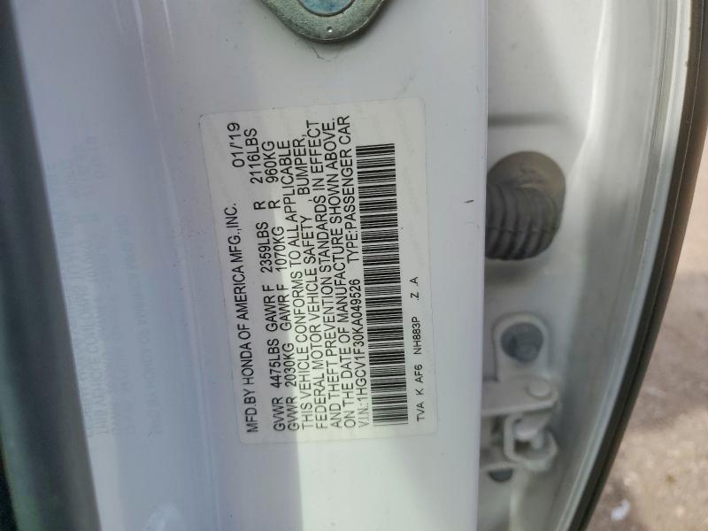 Продаж на аукціоні авто 2019 Honda Accord, vin: 1HGCV1F30KA049526, номер лоту: 47207736