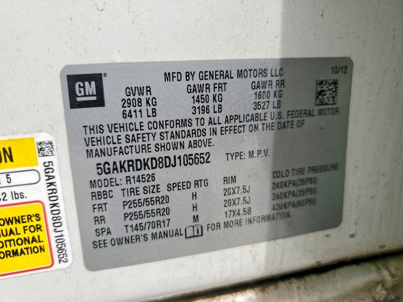 2013 Buick Enclave მანქანა იყიდება აუქციონზე, vin: 5GAKRDKD8DJ105652, აუქციონის ნომერი: 48828756